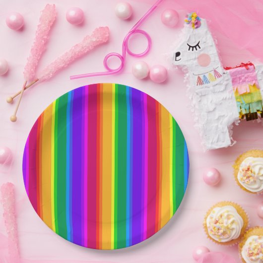 Onregelmatige regenboogstrepen papieren bordje (Feest)