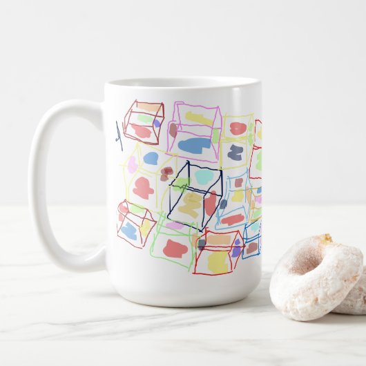 Onregelmatige stapel dozen (Abstract) Koffiemok (Met donut)