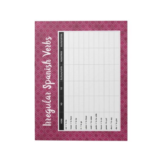 Onregelmatige werkwijzen bij verjugatie (Spaans) Notitieblok (Linkerzijde)