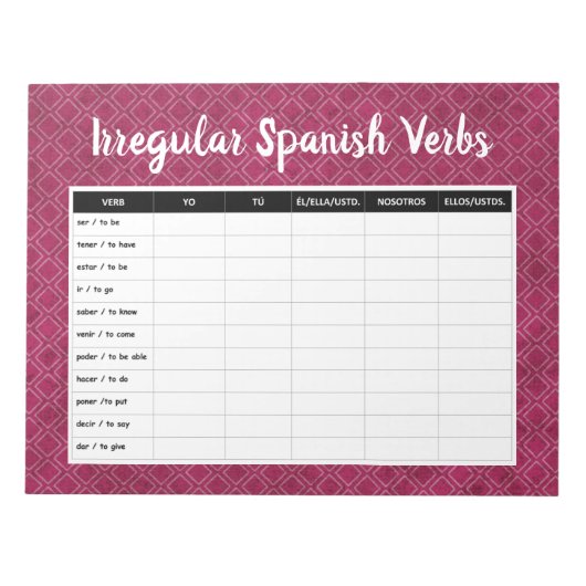 Onregelmatige werkwijzen bij verjugatie (Spaans) Notitieblok (Voorkant)