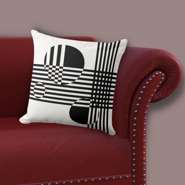 Onregelmatige zwarte en witte strepen en cirkels kussen (Irregular Black & White Stripes & Circles Throw Pillow, Living Room)