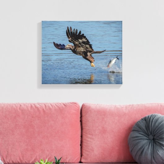 Onrijpe Bald Eagle die een vis laat vallen Canvas Afdruk (Insitu (Woonkamer))