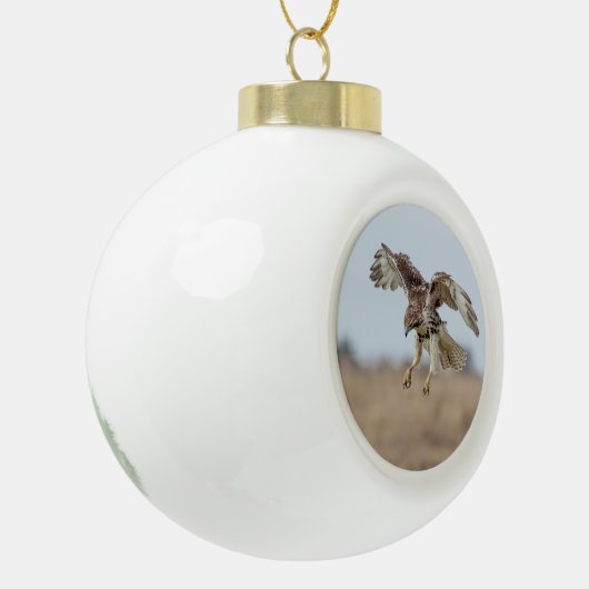 Onrijpe Rode Hawk Hovering Keramische Bal Ornament (Links)