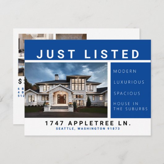 Onroerend Briefkaart Blauw enkel genoteerd luxe (Voorkant / Achterkant)