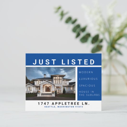 Onroerend Briefkaart Blauw enkel genoteerd luxe (Staand voorkant)