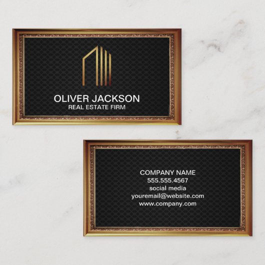 Onroerend goed | Antiek goudgrens | Zwart vlees Visitekaartje (Voorkant / Achterkant)