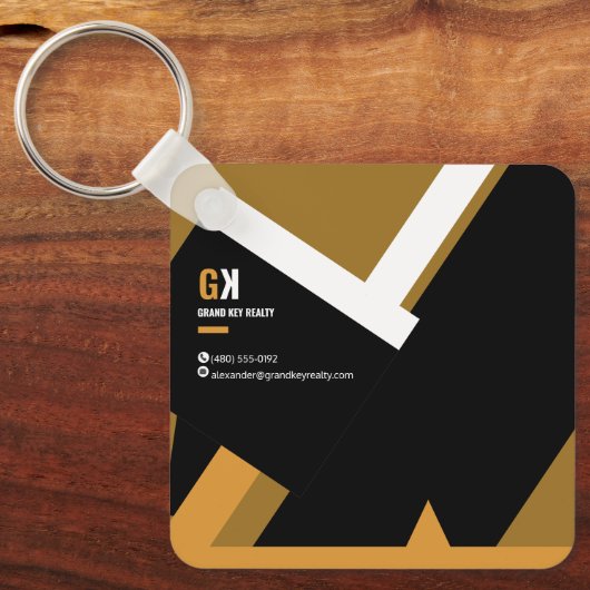 Onroerend goed | Black & Gold Realtor Personeelson Sleutelhanger (Voorkant)