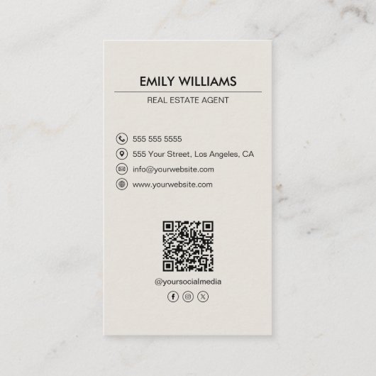 Onroerend goed Custom Foto QR Code Social Media Visitekaartje (Achterkant)