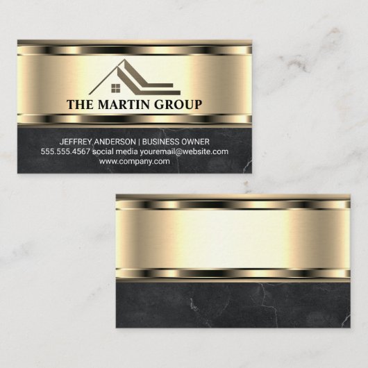 Onroerend goed dak Logo | metaalgoud Visitekaartje (Voorkant / Achterkant)