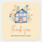 Onroerend goed Dank u | Waterverf Huis Bloemen Vierkante Sticker (Voorkant)