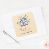 Onroerend goed Dank u | Waterverf Huis Bloemen Vierkante Sticker (Envelop)