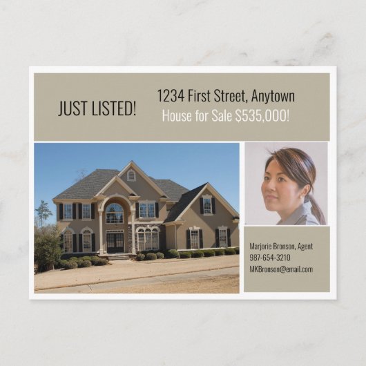 Onroerend goed Direct Mail Greige Briefkaart (Voorkant)