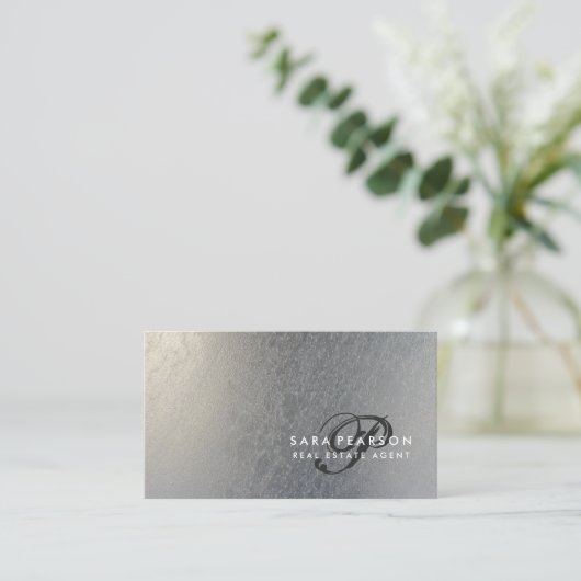 Onroerend goed Elegant Script Monogram Zilveren Te Visitekaartje (Staand voorkant)