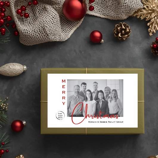 Onroerend goed Foto & Logo | Kerstcadeaulabel Rechthoekige Sticker