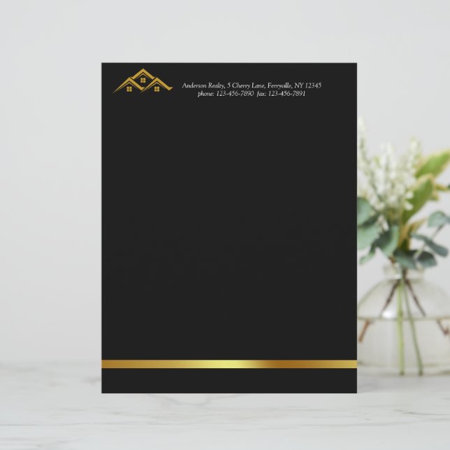 Onroerend Goed Golden House Logo Moderne Makelaar Briefhoofd (Staand voorkant)