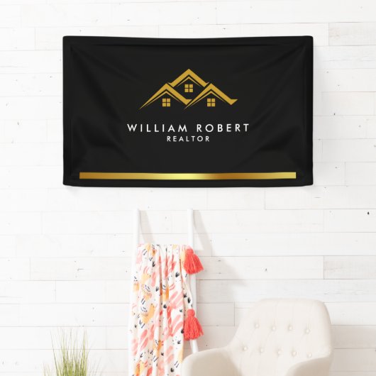 Onroerend Goed Golden House Logo Moderne Makelaar Spandoek (Insitu)