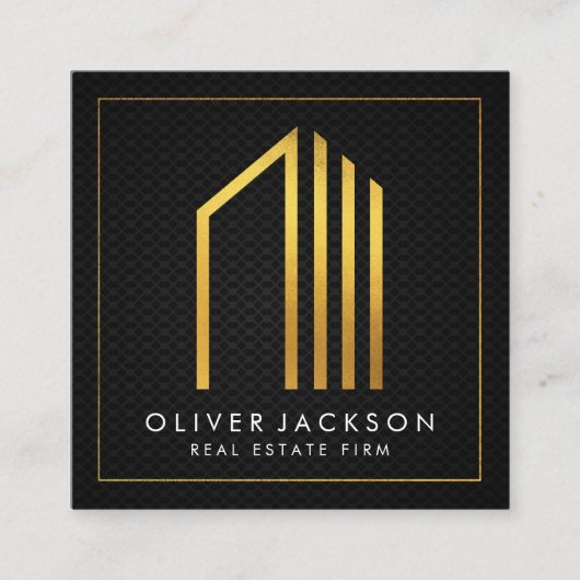 Onroerend goed | Goud Lux Executive | Zwart gaas Vierkante Visitekaartje (Voorkant)