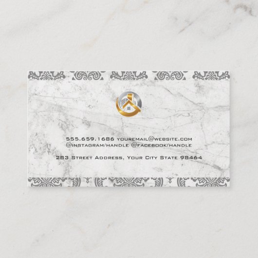 Onroerend goed Goud Zilver Logo | Damask Marmer Afsprakenkaartje (Achterkant)