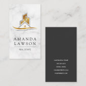Onroerend goed Goud Zilveren Logo | Wit Marmer Afsprakenkaartje (Voorkant / Achterkant)