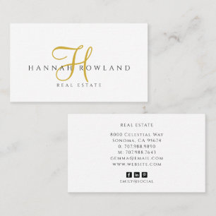Onroerend Goed Gouden Script Monogram Naam Visitekaartje