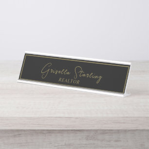 Onroerend Goed Gouden Zwarte Script Metalen Bureau Naambordje