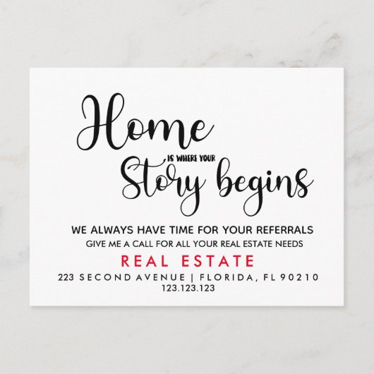 onroerend goed Home is waar je verhaal begint Aankondigingskaart (Voorkant)