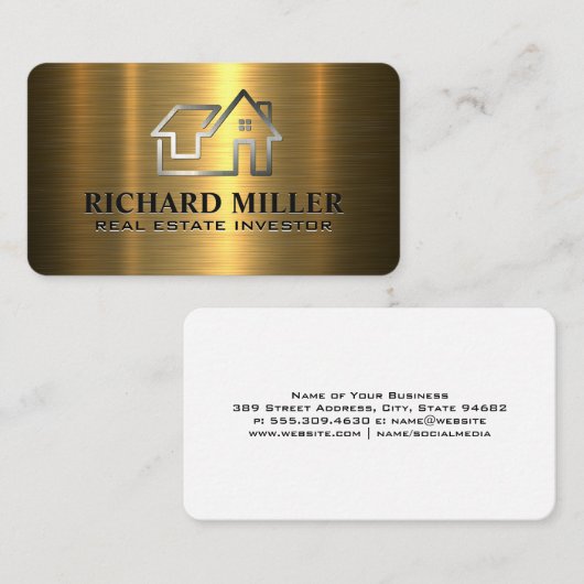 Onroerend goed Home Logo | metaalgoud Visitekaartje (Voorkant / Achterkant)