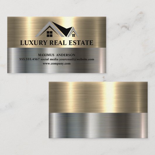 Onroerend goed Home | Metaalgoud | Staal | Metaal Visitekaartje (Voorkant / Achterkant)