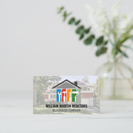 Onroerend goed Home Repair Logo | Buurthuis Visitekaartje (Staand voorkant)