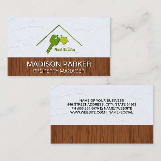 Onroerend goed Home Sleutels Logo | houten spackwa Visitekaartje (Voorkant / Achterkant)