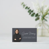 Onroerend goed Houtskool Grijs Script Luxe Visitekaartje (Staand voorkant)