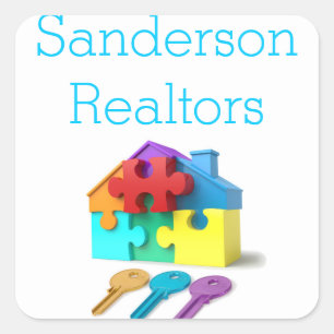 Onroerend goed, huis en sleutels, makelaar, makela vierkante sticker