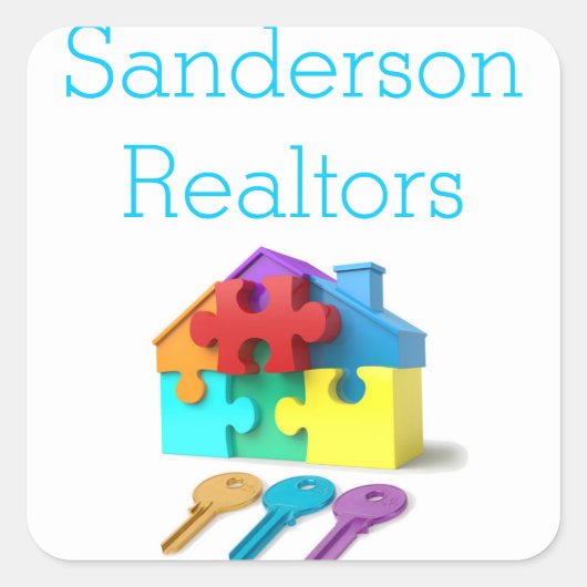 Onroerend goed, huis en sleutels, makelaar, makela vierkante sticker (Voorkant)