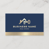 Onroerend goed Huis & Key Logo Marine & Goud Realt Visitekaartje (Voorkant)