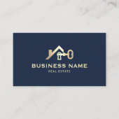 Onroerend goed Huis Key Logo Modern Navy Blue Gold Visitekaartje (Voorkant)
