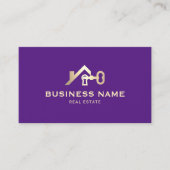 Onroerend goed Huis & Key Logo Paarse & Gold Realt Visitekaartje (Voorkant)