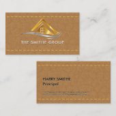 Onroerend goed huis Logo | met leer gestikt Visitekaartje (Voorkant / Achterkant)