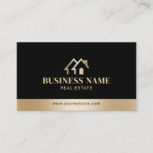 Onroerend goed Huis Logo Modern Zwart & Goud Realt Visitekaartje (Voorkant)