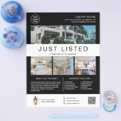 Onroerend goed Huis te koop Logo Foto QR Zwart Flyer (Enkel)