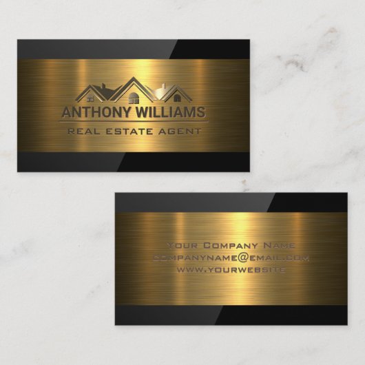 Onroerend goed Huizen | Goud Metaal | Zwarte glans Visitekaartje (Voorkant / Achterkant)