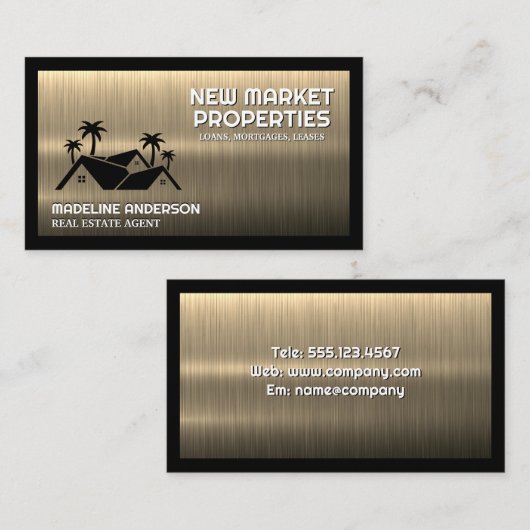 Onroerend goed Huizen Palm Tress | Goud Metaalacht Visitekaartje (Voorkant / Achterkant)