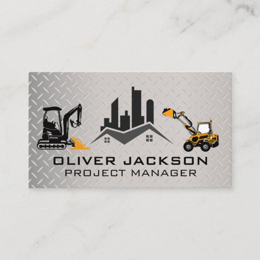 Onroerend goed Logo | Bouwvoertuigen | Staal Visitekaartje (Voorkant)