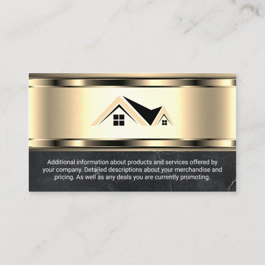 Onroerend goed Logo | Goud Metaal | Marmer Visitekaartje (Achterkant)