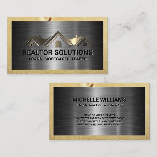 Onroerend goed Logo | Metaal en hout Visitekaartje (Voorkant / Achterkant)