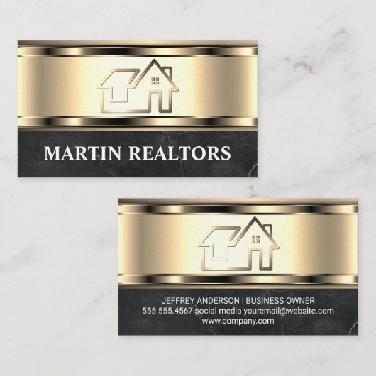 Onroerend goed Logo | metaalgoud | luxe Visitekaartje (Voorkant / Achterkant)