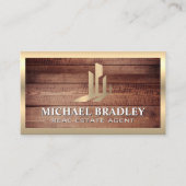 Onroerend goed Logo | Rustic Wood Gold Metal Visitekaartje (Voorkant)