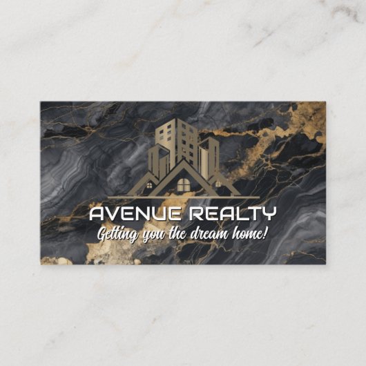 Onroerend goed Logo | Zwart Goud Lux Marmer Visitekaartje (Voorkant)