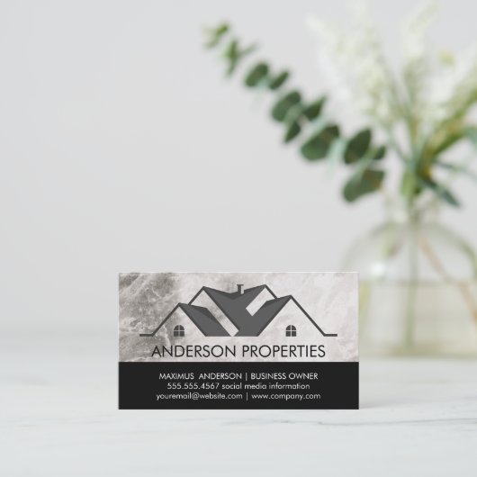 Onroerend goed Logo Zwart Wit | Marmer Visitekaartje (Staand voorkant)