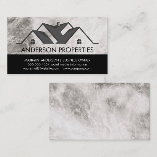 Onroerend goed Logo Zwart Wit | Marmer Visitekaartje (Voorkant / Achterkant)