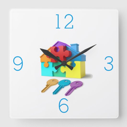 Onroerend goed, makelaar, makelaar in onroerend go vierkante klok (Voorkant)